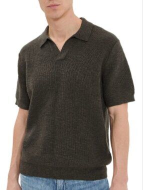 NWT Madewell Men's Waffle-Knit Johnny-Collar Sweater Polo Medium Green Brown